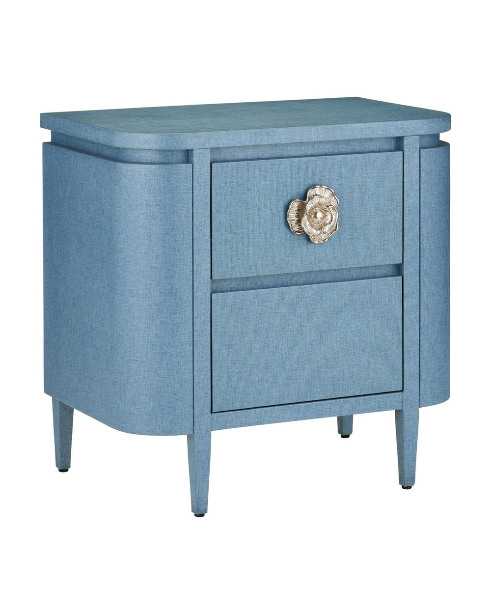 Currey and Company - Nightstand - Briallen - Lacquered Blue Linen / Polished Nickel- Union Lighting Luminaires Decor