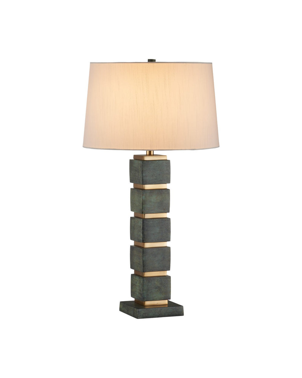 Currey and Company - One Light Table Lamp - Tetra - Verdigris / Antique Brass- Union Lighting Luminaires Decor