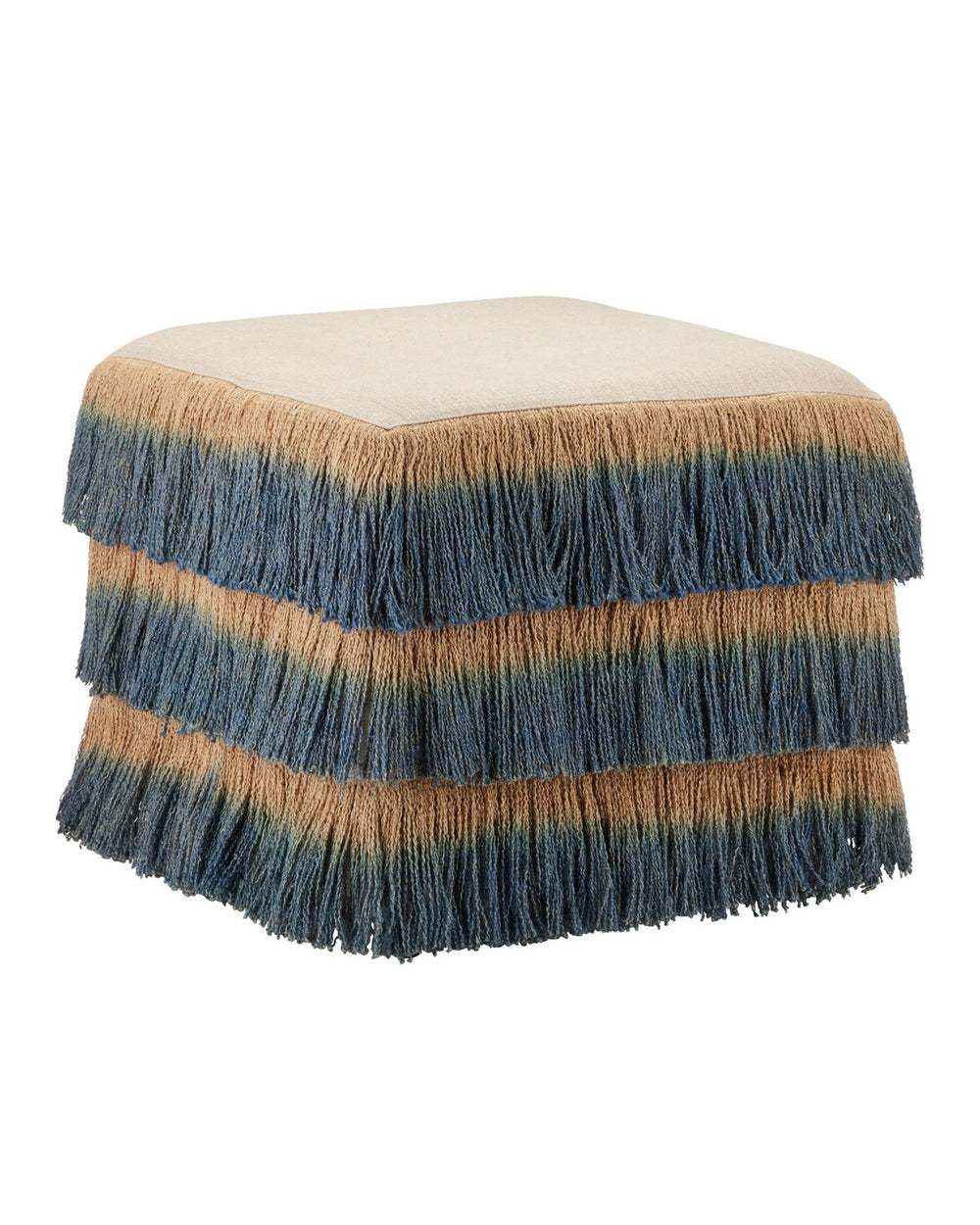 Currey and Company - Ottoman - Jute - Indigo / Beige- Union Lighting Luminaires Decor