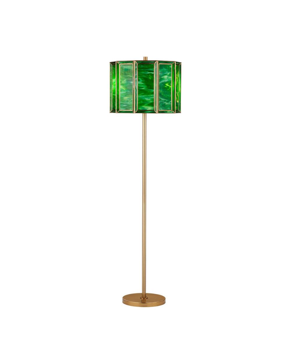 Currey and Company - Two Light Floor Lamp - Daze - Green / Antique Brass- Union Lighting Luminaires Decor