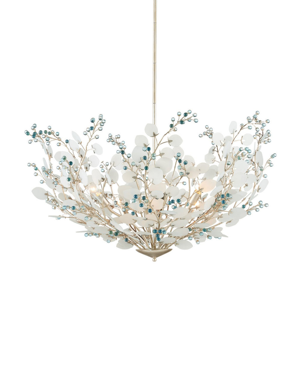 Currey and Company - Six Light Chandelier - Winterberry - Frosted / Blue / Contemporary Silver Leaf- Union Lighting Luminaires Decor