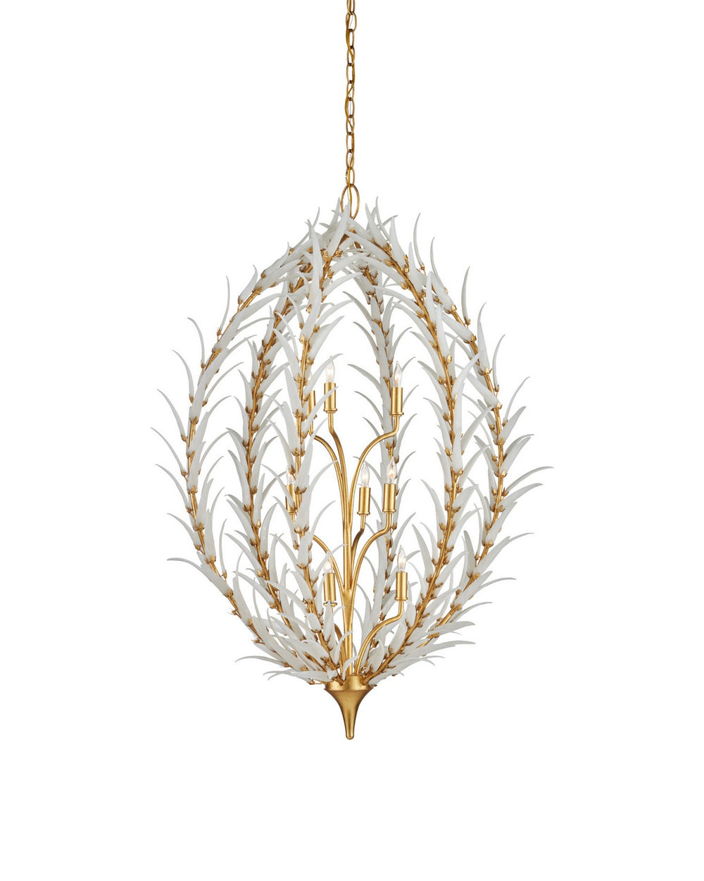 Currey and Company - Nine Light Chandelier - Leda - Antique Gold Leaf / Antique Gold / White- Union Lighting Luminaires Decor