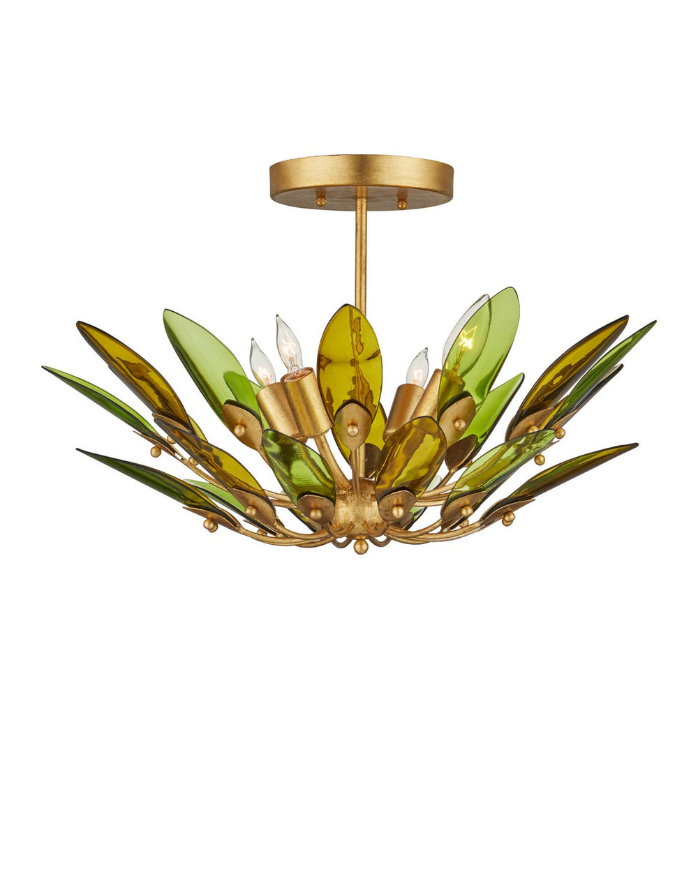 Currey and Company - Four Light Semi-Flush Mount - Selavy - Green / Contemporary Gold Leaf / Contemporary Gold- Union Lighting Luminaires Decor