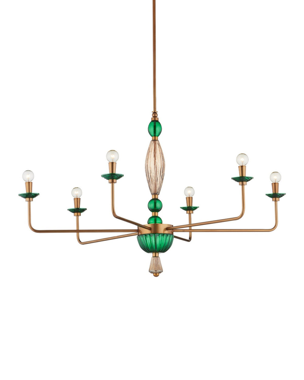 Currey and Company - Six Light Chandelier - Grasmere - Green / Aged Gold / Gold Luster- Union Lighting Luminaires Decor