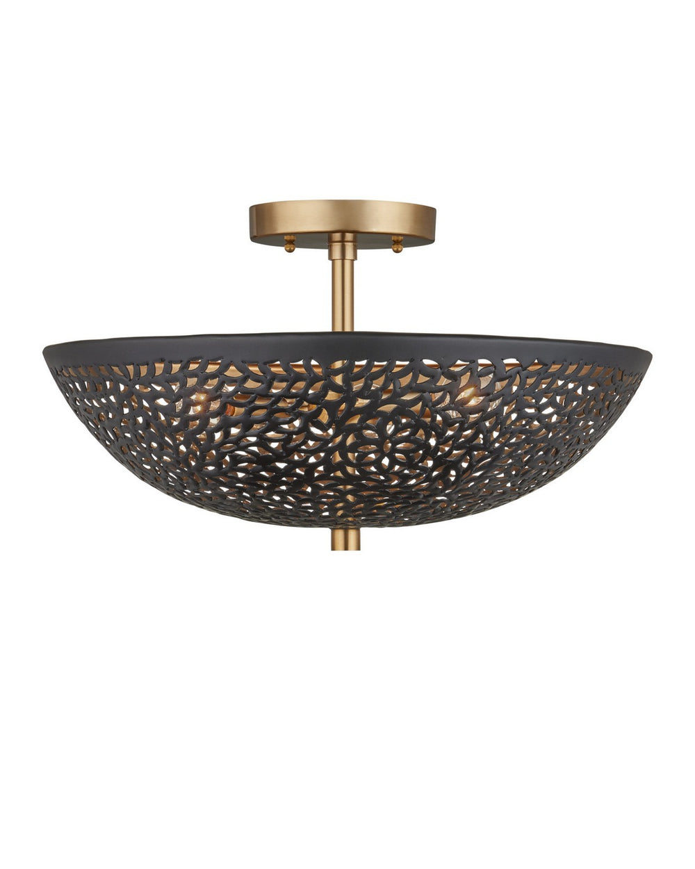 Currey and Company - Three Light Semi-Flush Mount - Jali - Black / Brass Antique- Union Lighting Luminaires Decor