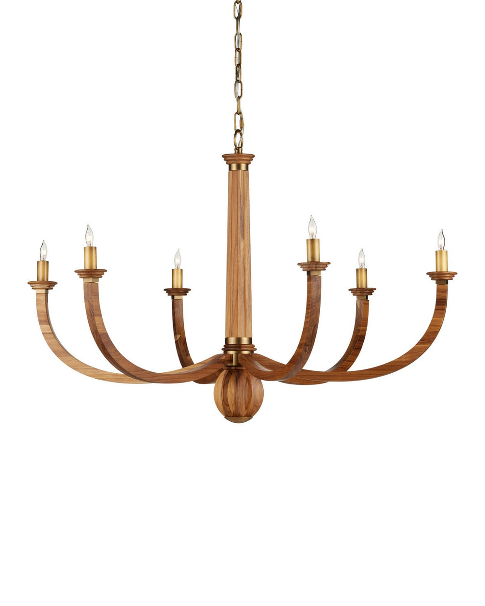 Currey and Company - Six Light Chandelier - Woodcroft - Natural / Antique Brass- Union Lighting Luminaires Decor