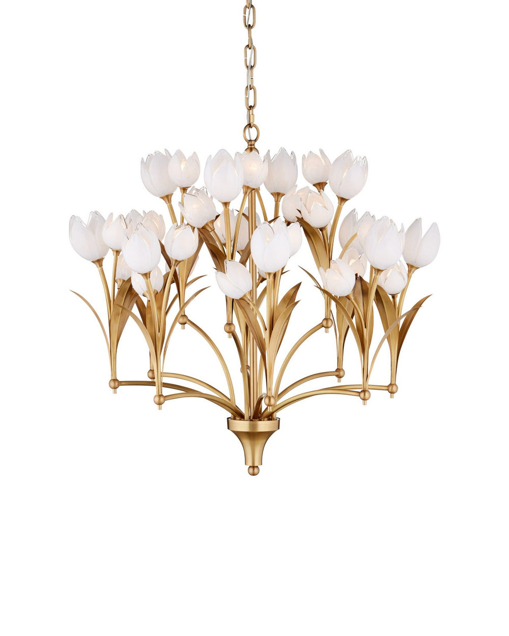 Currey and Company - LED Chandelier - Glazen - Polished Antique Brass / White- Union Lighting Luminaires Decor