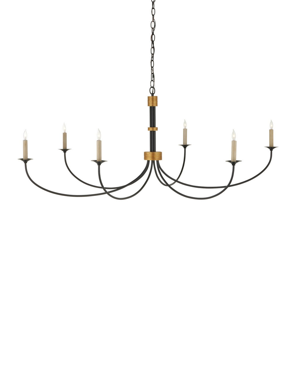 Currey and Company - Six Light Chandelier - Lawton - Satin Black / Contemporary Gold Leaf- Union Lighting Luminaires Decor