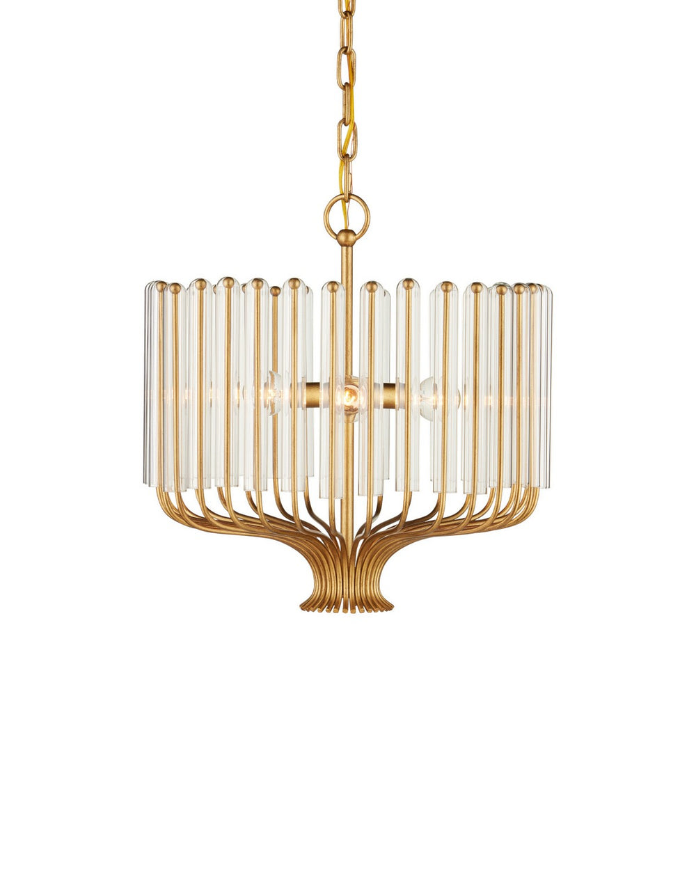 Currey and Company - Three Light Chandelier - Faraday - Brushed Brass / Clear- Union Lighting Luminaires Decor