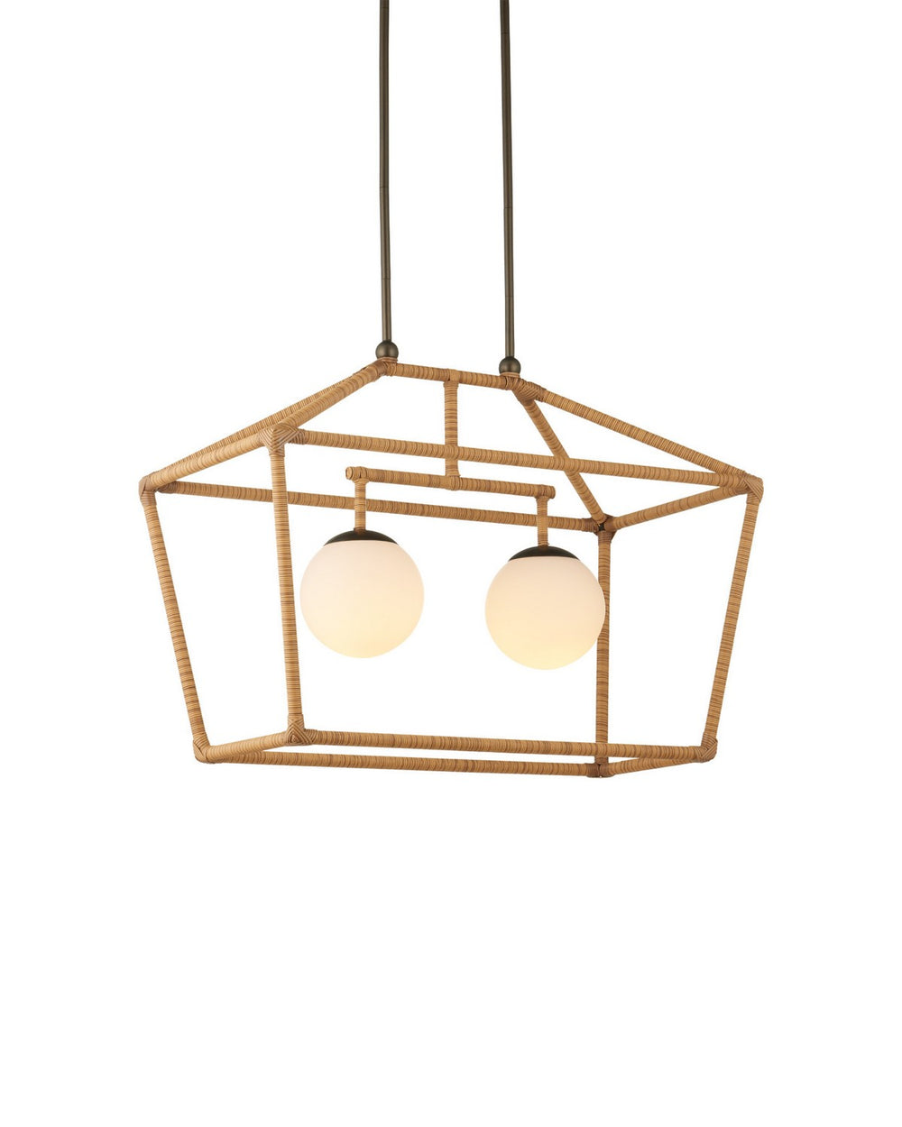 Currey and Company - Two Light Outdoor Lantern - Denison - Natural / Bronze / Frosted White- Union Lighting Luminaires Decor