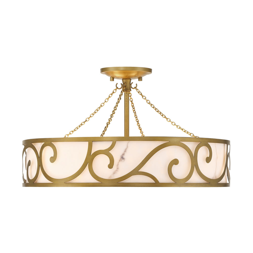 Savoy House - Six Light Semi-Flush Mount - Halstead - Antique Patina- Union Lighting Luminaires Decor