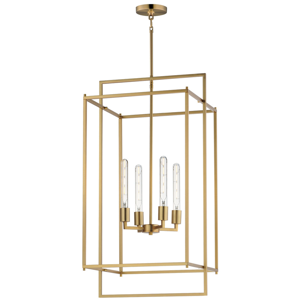 Maxim - Four Light Pendant - Gridline - Natural Aged Brass- Union Lighting Luminaires Decor