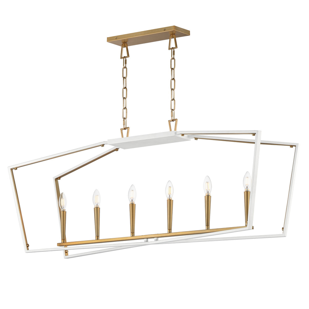 Maxim - Six Light Linear Pendant - Melrose - White/Natural Aged Brass- Union Lighting Luminaires Decor