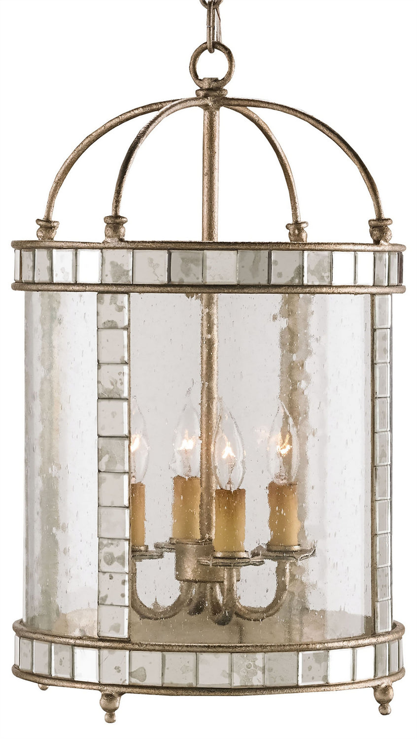 Currey and Company - Four Light Lantern - Corsica - Harlow Silver Leaf/Antique Mirror/Clear- Union Lighting Luminaires Decor