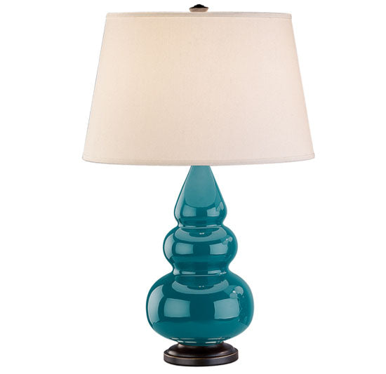 Robert Abbey - One Light Accent Lamp - Small Triple Gourd - Peacock Glazed Ceramic w/Deep Patina Bronze- Union Lighting Luminaires Decor