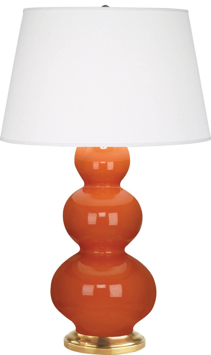 Robert Abbey - One Light Table Lamp - Triple Gourd - Pumpkin Glazed Ceramic w/Antique Natural Brass- Union Lighting Luminaires Decor