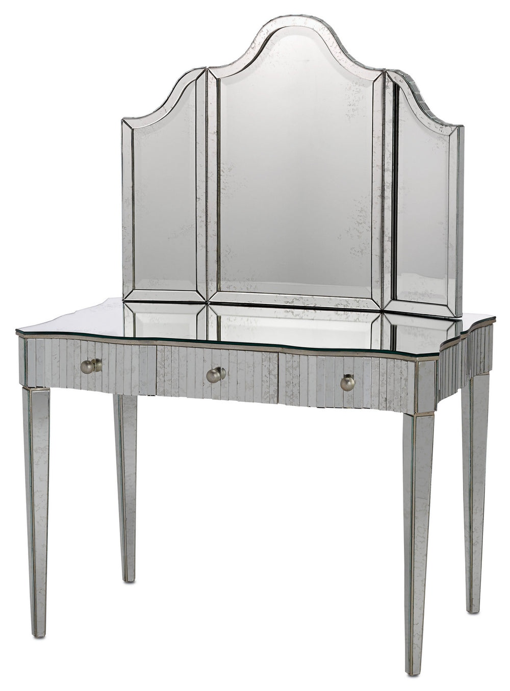 Currey and Company - Vanity Table - Gilda - Granello Silver Leaf/Antique Mirror- Union Lighting Luminaires Decor