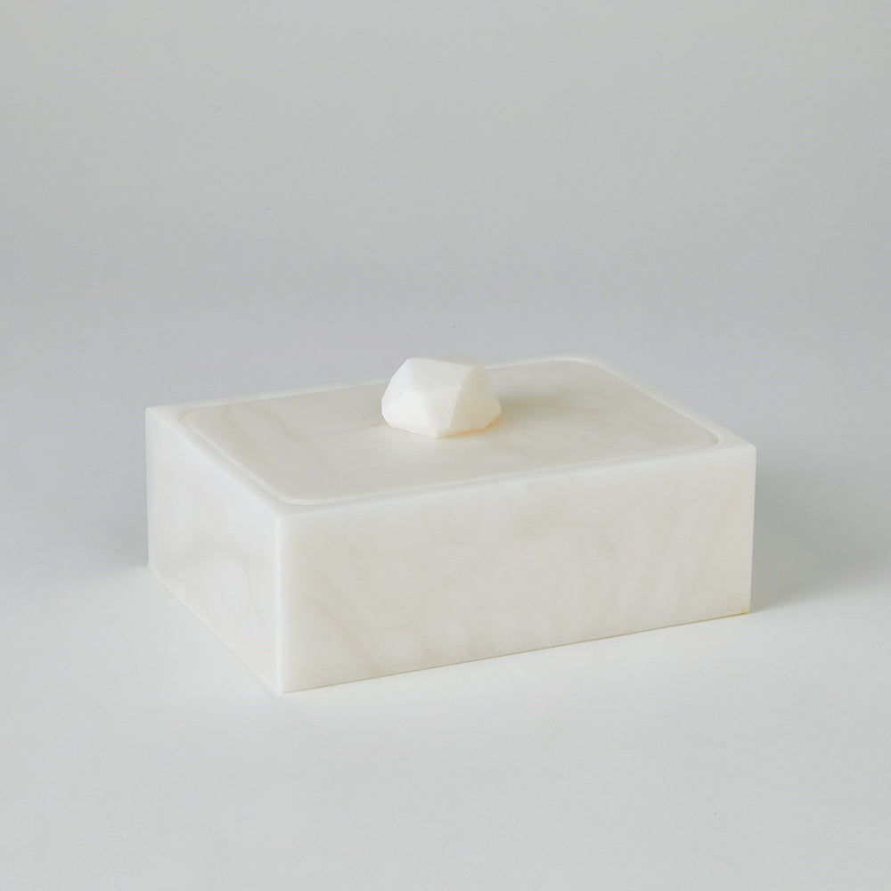 Facet Knob Alabaster Boxes White