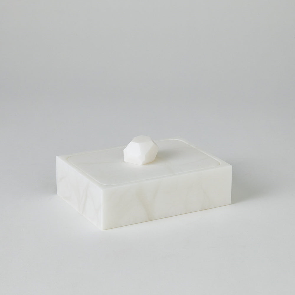 Facet Knob Alabaster Boxes White