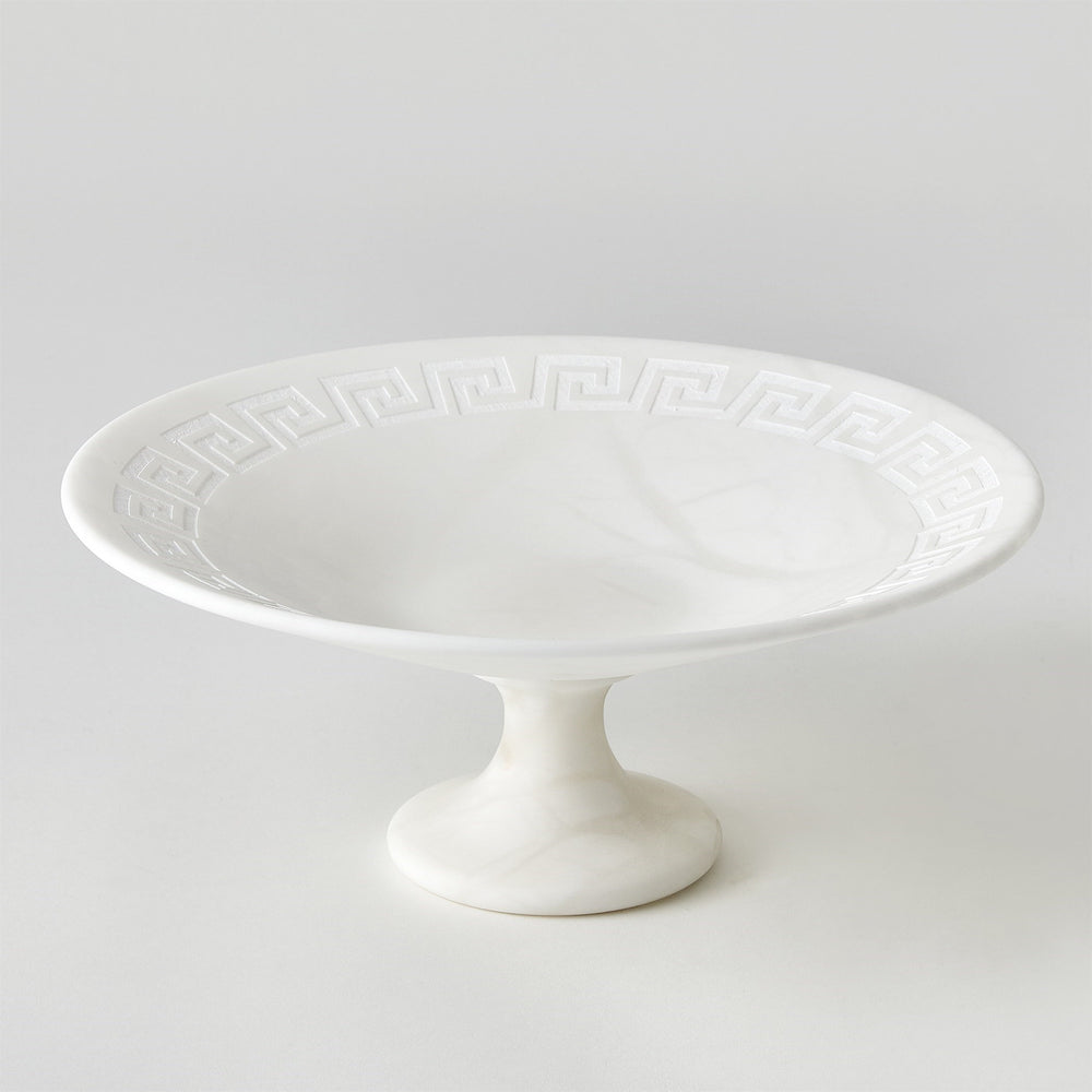 Greek Key Alabaster Compote White