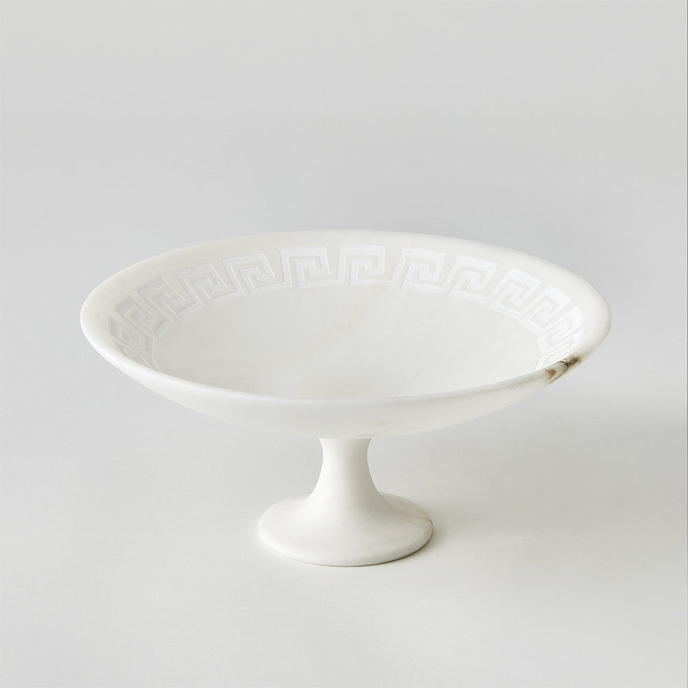 Greek Key Alabaster Compote White