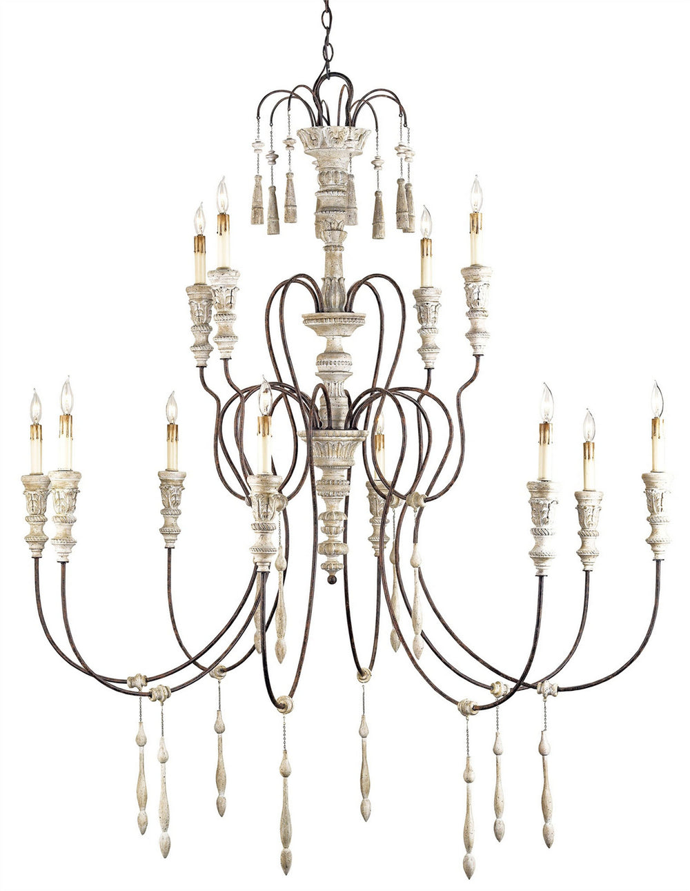 Currey and Company - 12 Light Chandelier - Hannah Collection - Stockholm White/Rust- Union Lighting Luminaires Decor