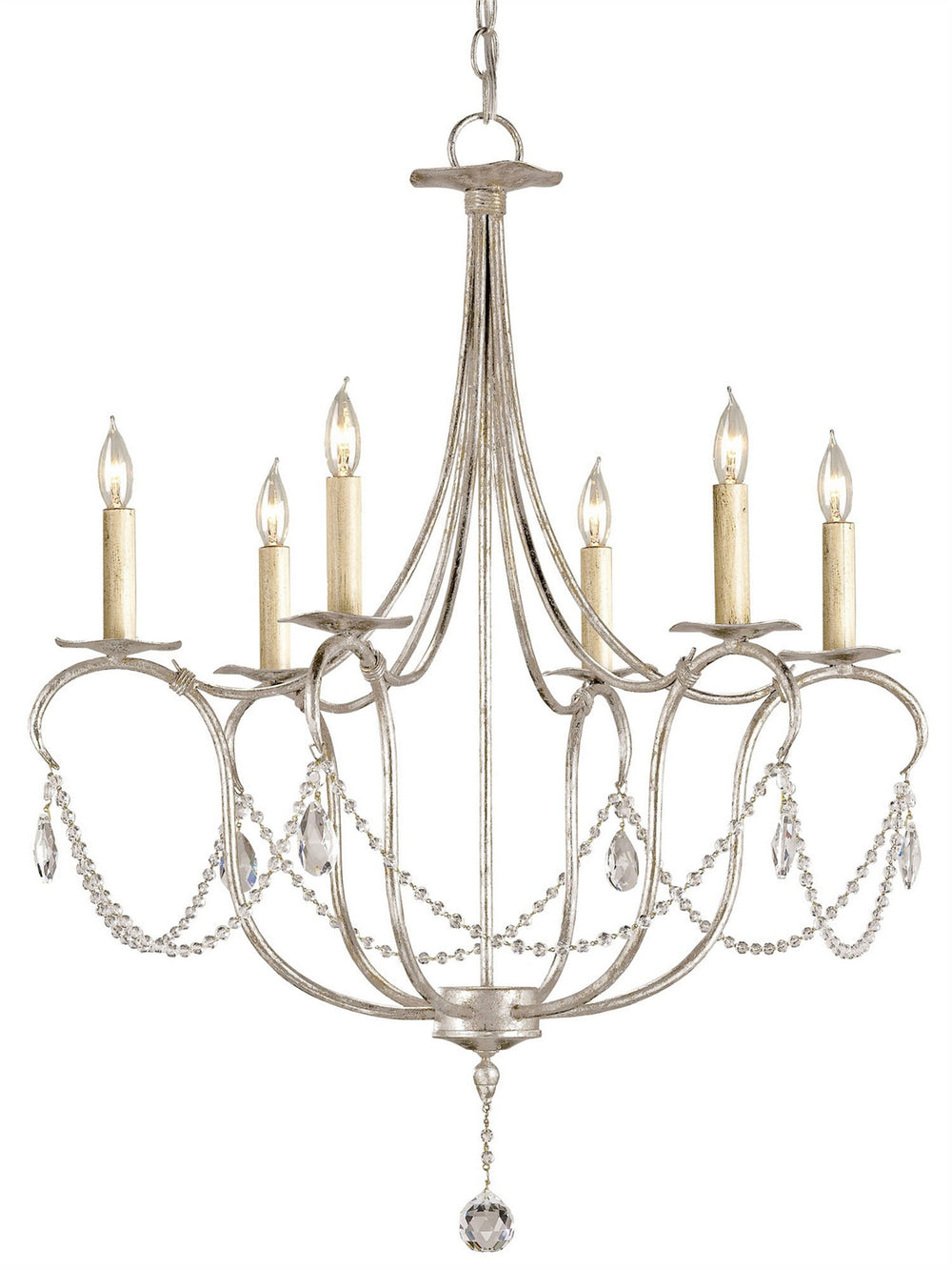 Currey and Company - Six Light Chandelier - Crystal Lights Collection - Silver Leaf- Union Lighting Luminaires Decor