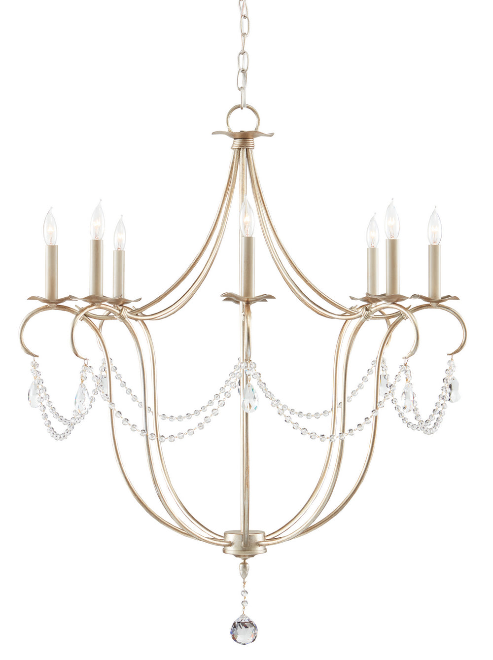 Currey and Company - Eight Light Chandelier - Crystal Lights Collection - Silver Leaf- Union Lighting Luminaires Decor