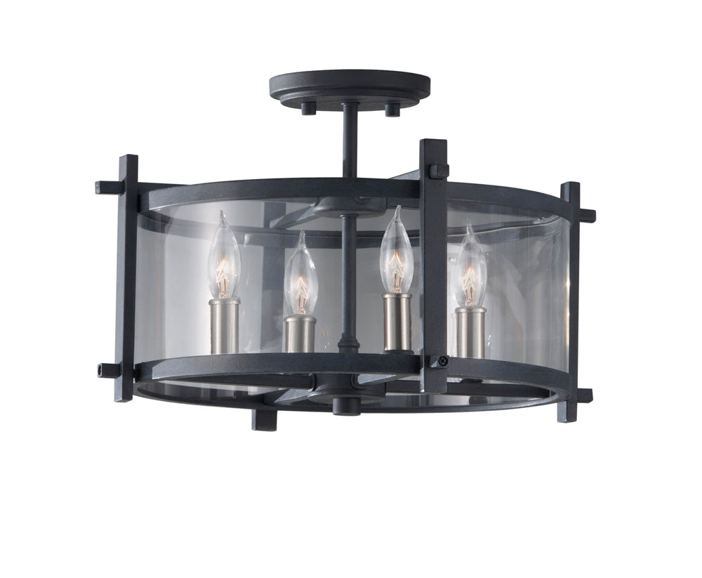 Generation Lighting Canada - Four Light Ceiling Fixture - Ethan - Antique Forged Iron / Brushed Steel- Union Lighting Luminaires Decor