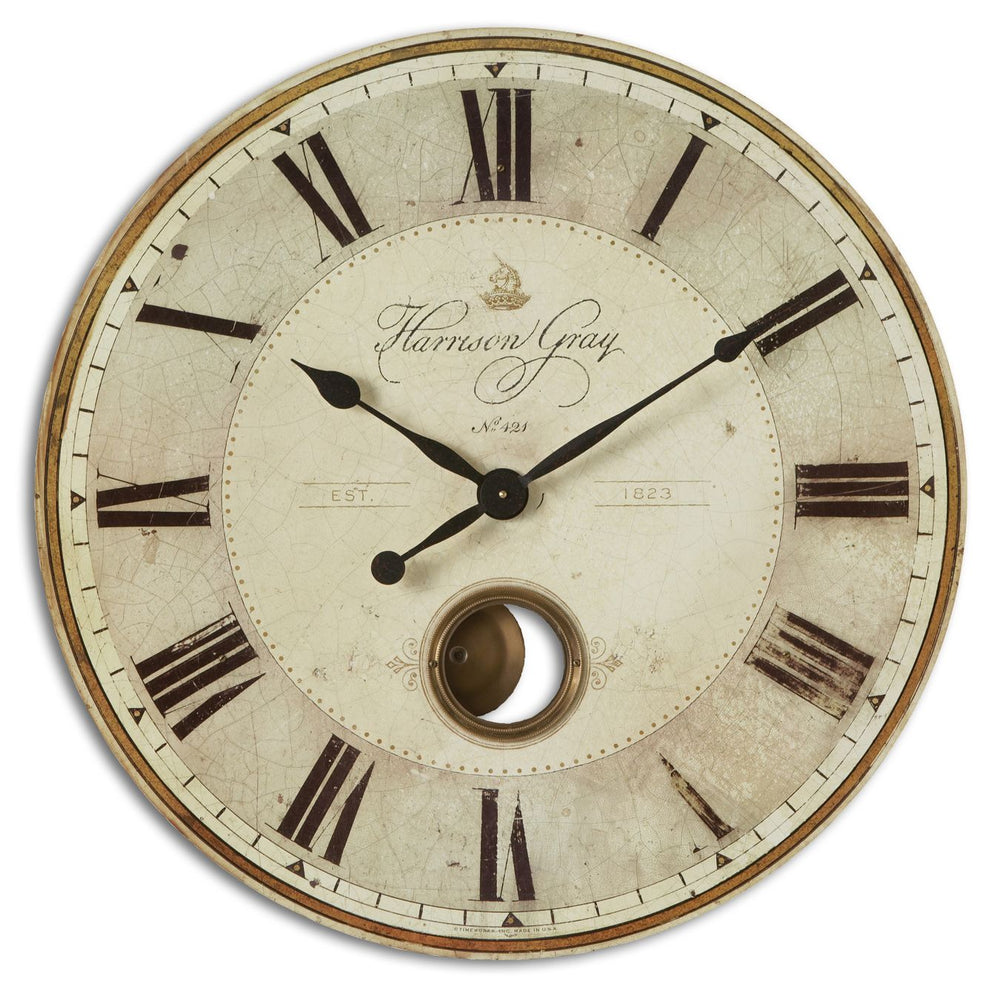 Uttermost - Wall Clock - Harrison Gray 30" - Brass- Union Lighting Luminaires Decor
