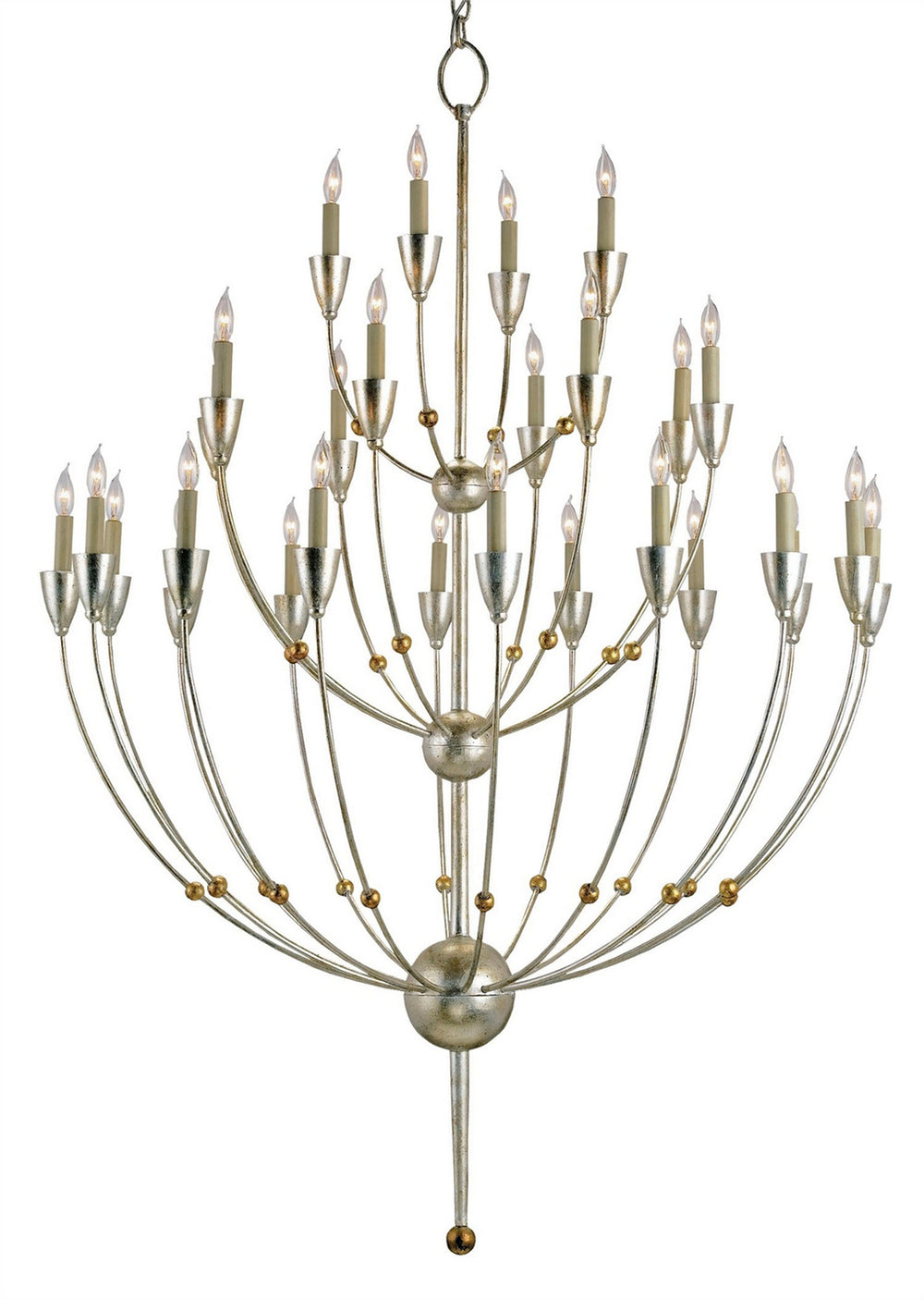 Currey and Company - 28 Light Chandelier - Paradox Silver Chandelier - Silver Granello/Gold Leaf- Union Lighting Luminaires Decor