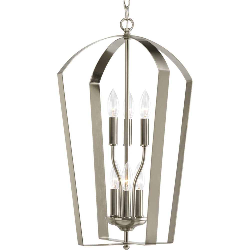 Progress Canada - Six Light Foyer Pendant - Gather - Brushed Nickel- Union Lighting Luminaires Decor