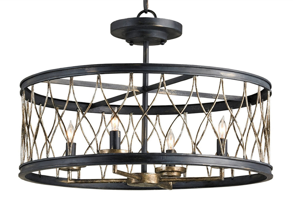 Currey and Company - Four Light Pendant - Crisscross Collection - French Black/Pyrite Bronze- Union Lighting Luminaires Decor