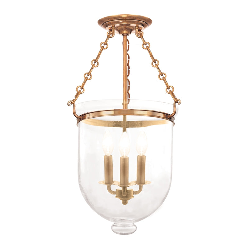 Hudson Valley Canada - Three Light Semi Flush Mount - Hampton - Aged Brass- Union Lighting Luminaires Decor