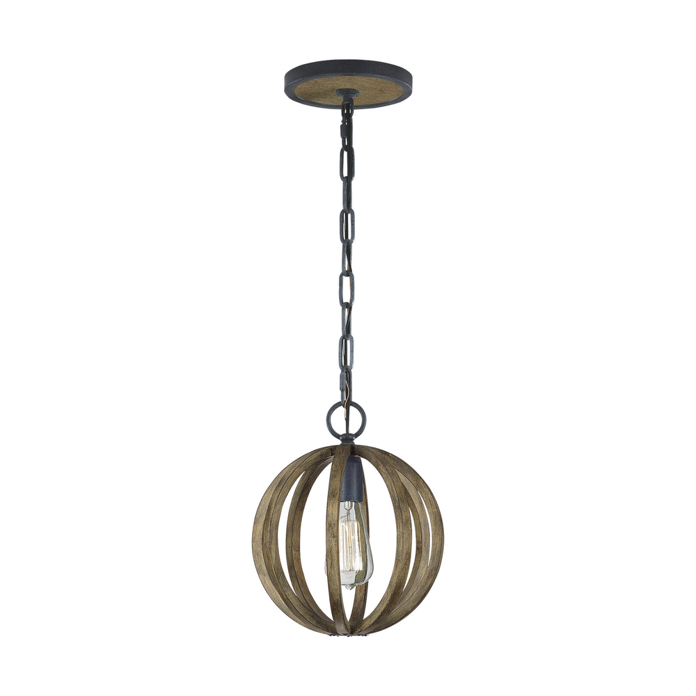 Visual Comfort Studio Canada - One Light Mini Pendant - Allier - Weathered Oak Wood / Antique Forged Iron- Union Lighting Luminaires Decor