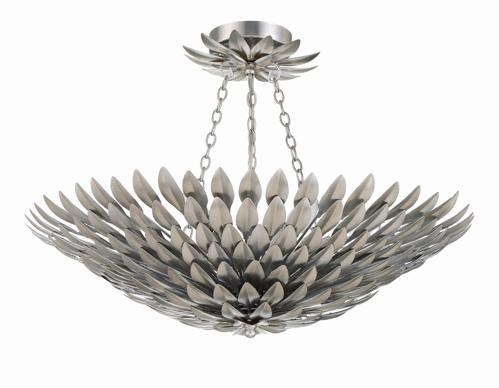 Crystorama - Six Light Semi Flush Mount - Broche - Antique Silver- Union Lighting Luminaires Decor