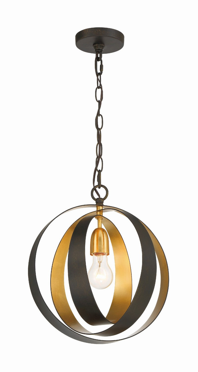 Crystorama - One Light Mini Chandelier - Luna - English Bronze + Antique Gold- Union Lighting Luminaires Decor