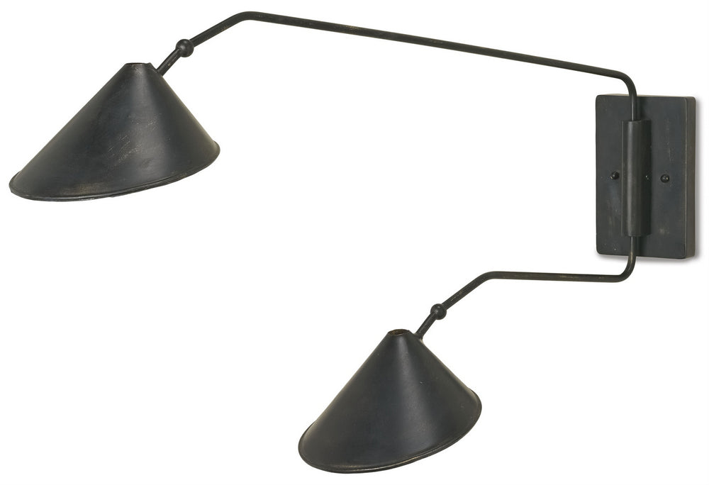 Currey and Company - Two Light Wall Sconce - Serpa Collection - French Black/Gold Leaf- Union Lighting Luminaires Decor