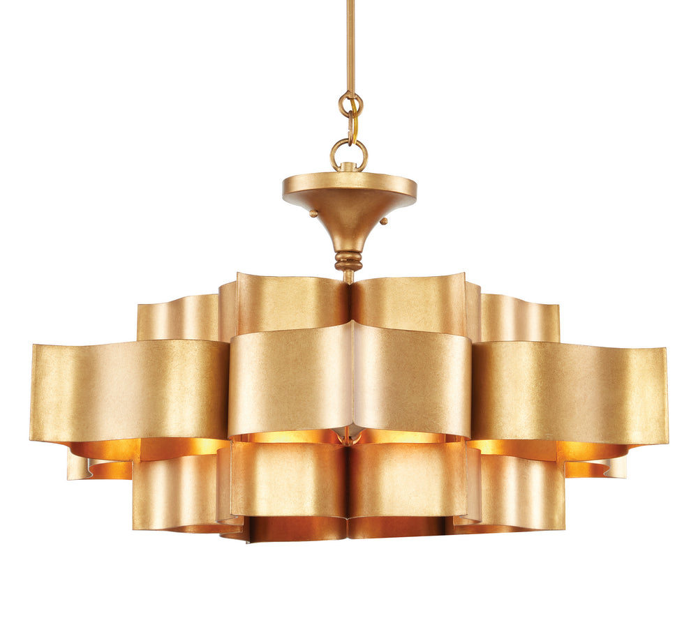 Currey and Company - Six Light Chandelier - Grand Lotus Collection - Antique Gold Leaf- Union Lighting Luminaires Decor