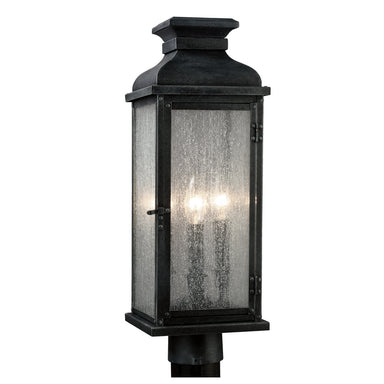 Visual Comfort Studio Canada - Three Light Post Lantern - Pediment - Dark Weathered Zinc- Union Lighting Luminaires Decor