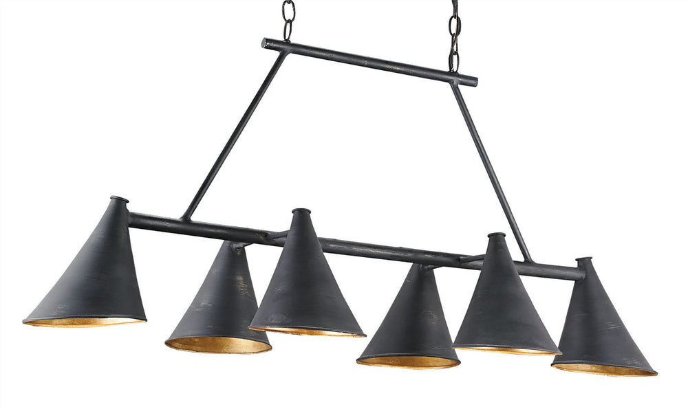 Currey and Company - Six Light Chandelier - Culpepper Black Rectangular Chandelier - French Black/Contemporary Gold Leaf- Union Lighting Luminaires Decor