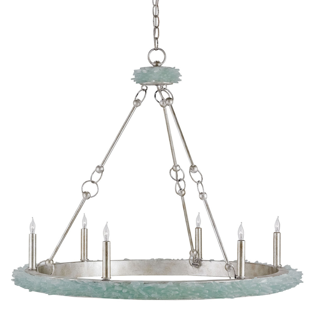Currey and Company - Six Light Chandelier - Tidewater Silver Chandelier - Silver Granello/Seaglass- Union Lighting Luminaires Decor