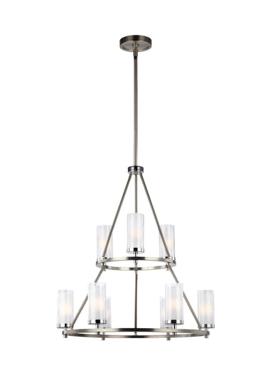 Generation Lighting Canada. - Nine Light Chandelier - Jonah - Satin Nickel / Chrome- Union Lighting Luminaires Decor