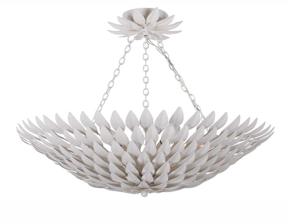 Crystorama - Six Light Semi Flush Mount - Broche - Matte White- Union Lighting Luminaires Decor