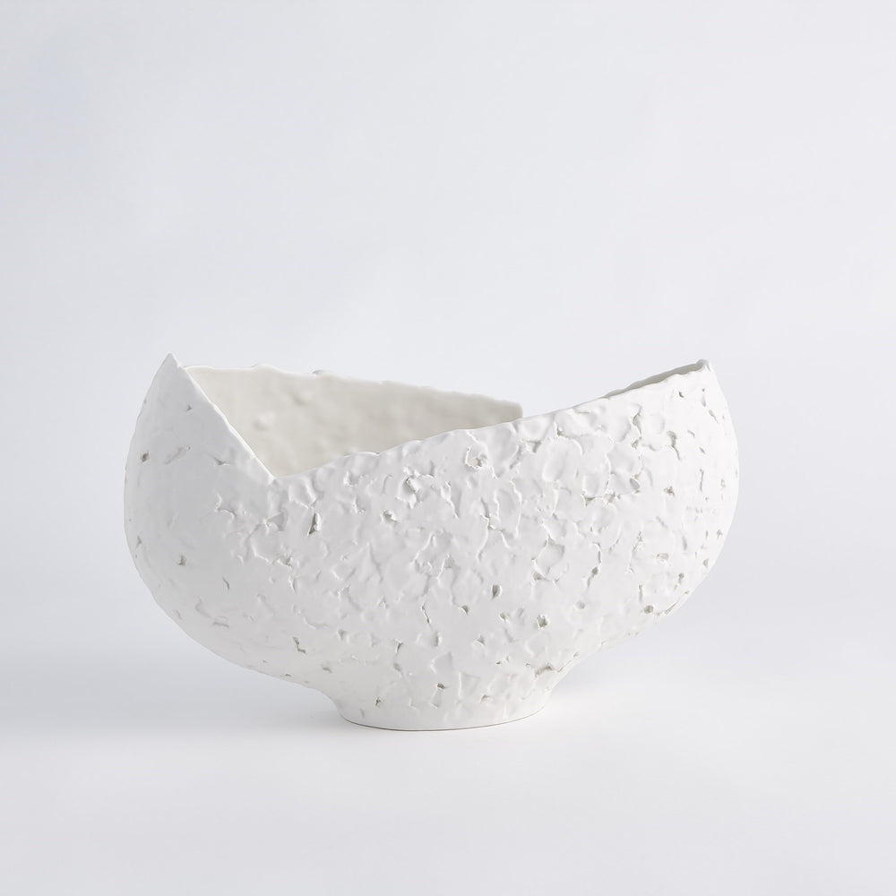 Asymmetrical Stipple Bowl and Vases Matte White