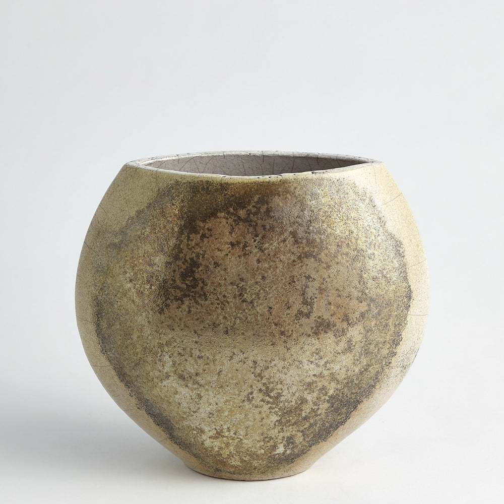Golden Raku Flat Round Vases