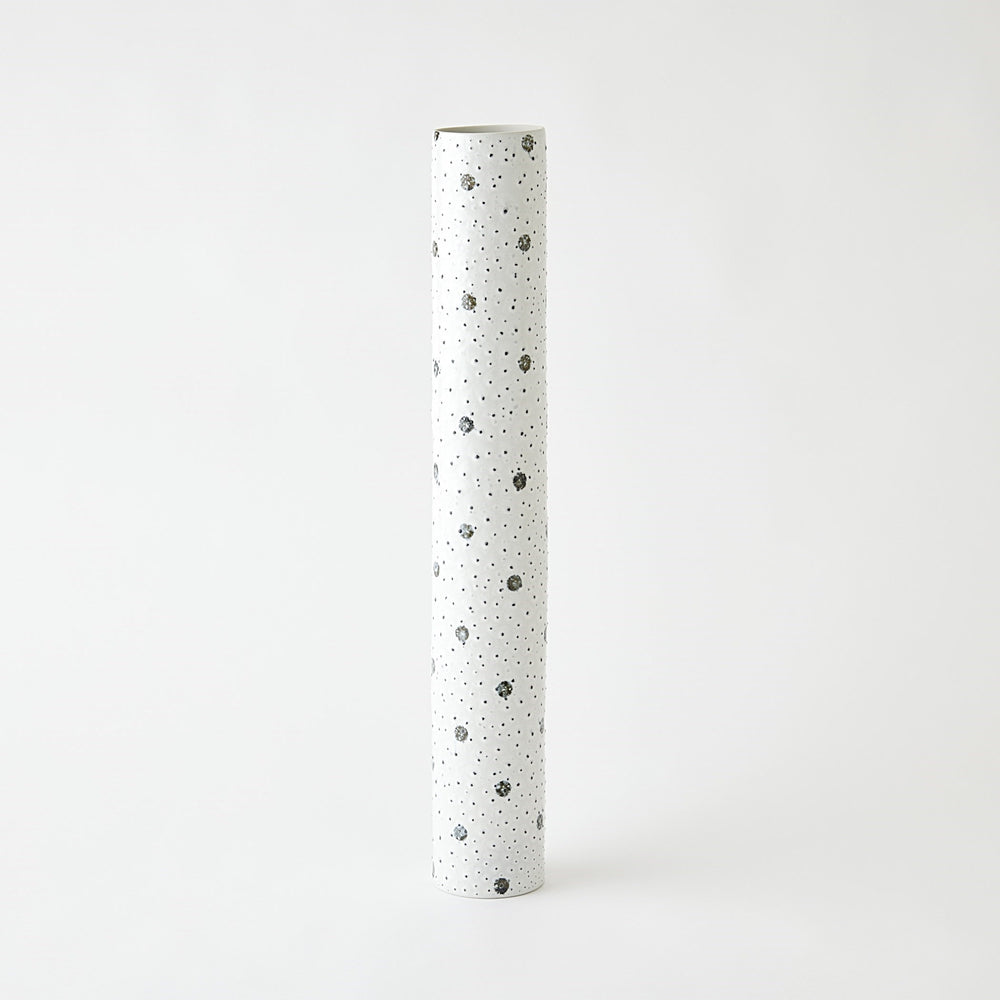 Spotted Tube Vases White w/Black Spots