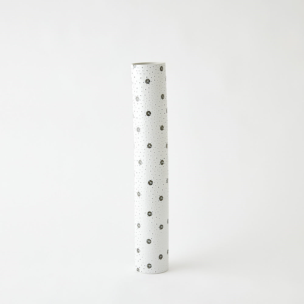 Spotted Tube Vases White w/Black Spots