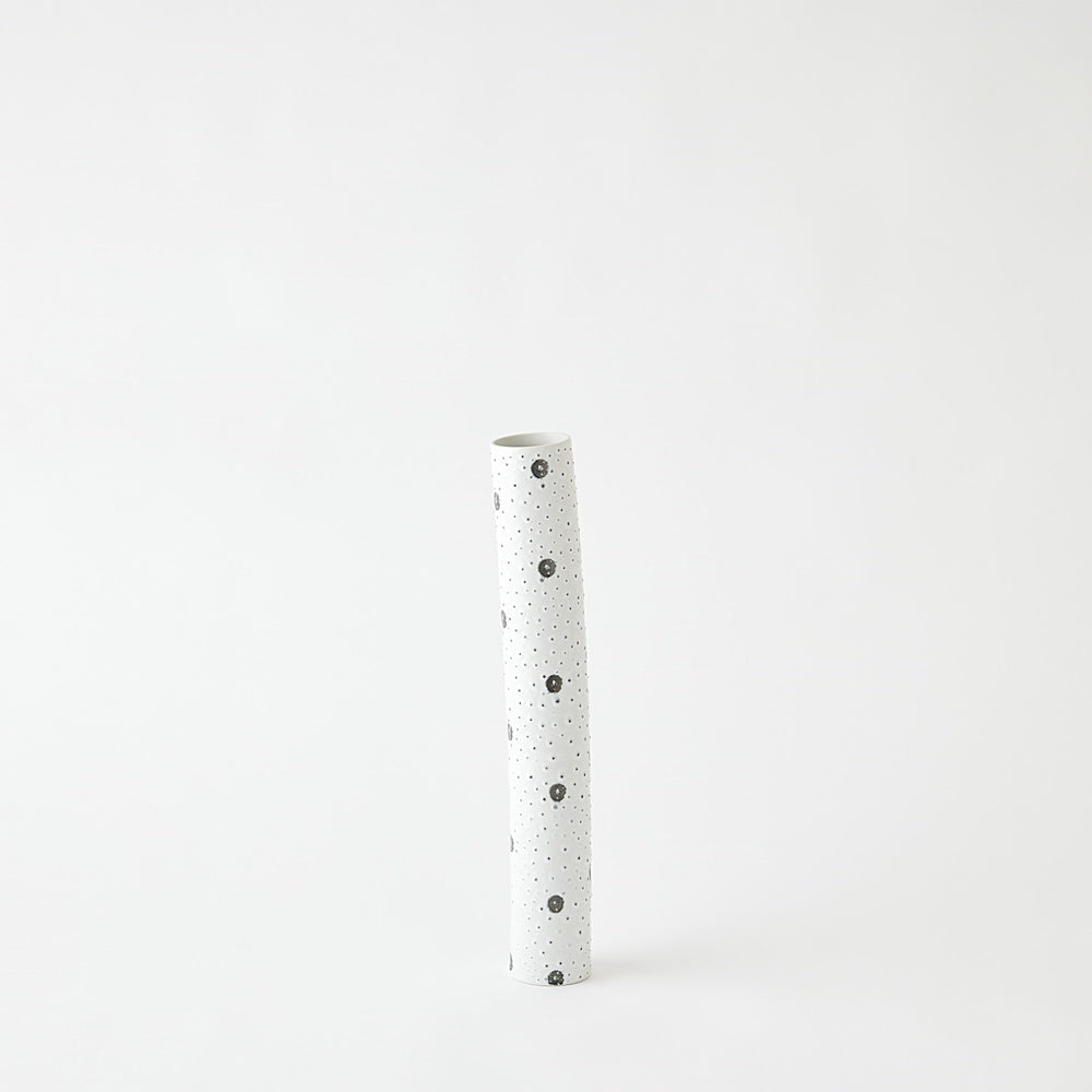 Spotted Tube Vases White w/Black Spots
