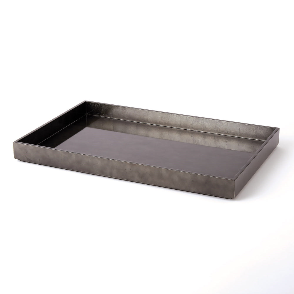 Gunmetal Silver Leaf Rectangle Tray